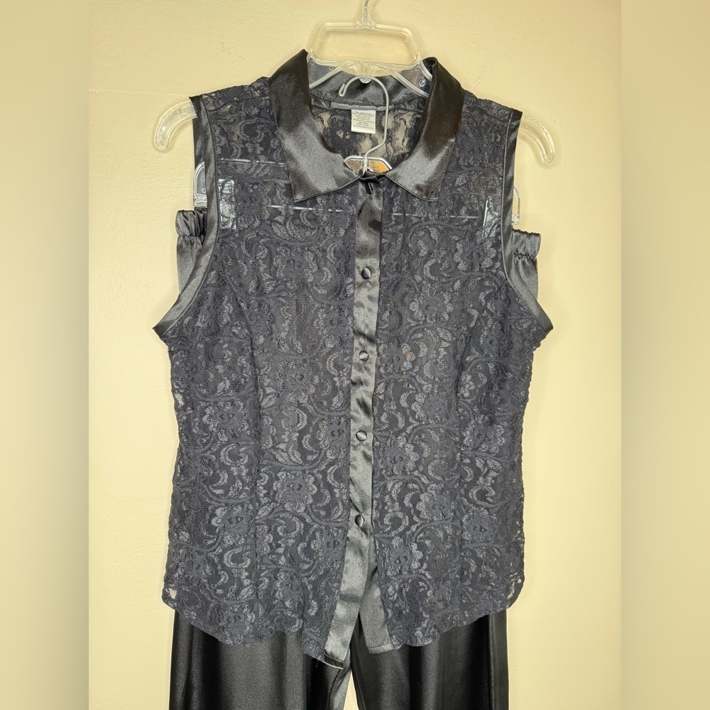 Private Property Black Lace and Satin Two Piece Set Size Large